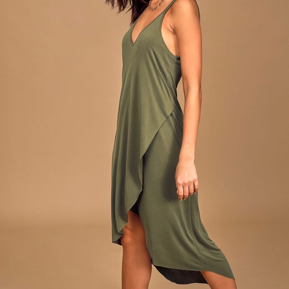 Mood and Melody olive green high-low dress